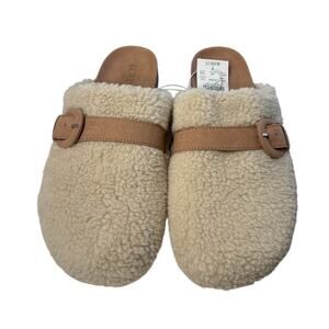 J. Crew Sherpa Buckle Clog Slippers Women's 10 Ivory Oat Teddy Warm Cozy NEW
